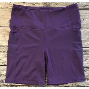Gaiam Women’s Grape High Rise Biker Shorts W/Mesh Pockets Size M